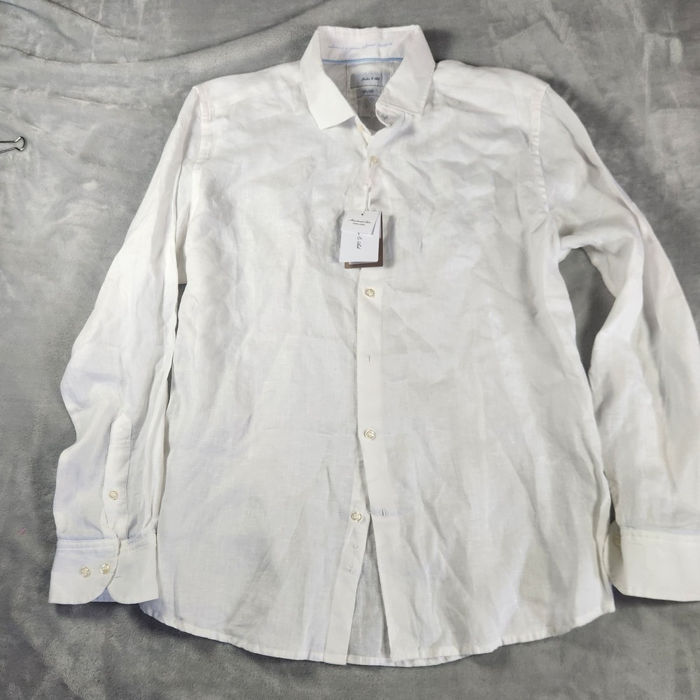 Porter & Ash 100% Linen Shirt Long Sleeve White Button Up Casual Summer Men's XL